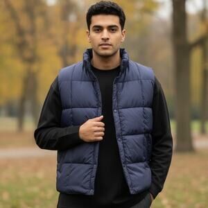 Lands’ End Men’s Navy Goose Down Fill Insulated Puffer Vest L 42–44 Gorpcore